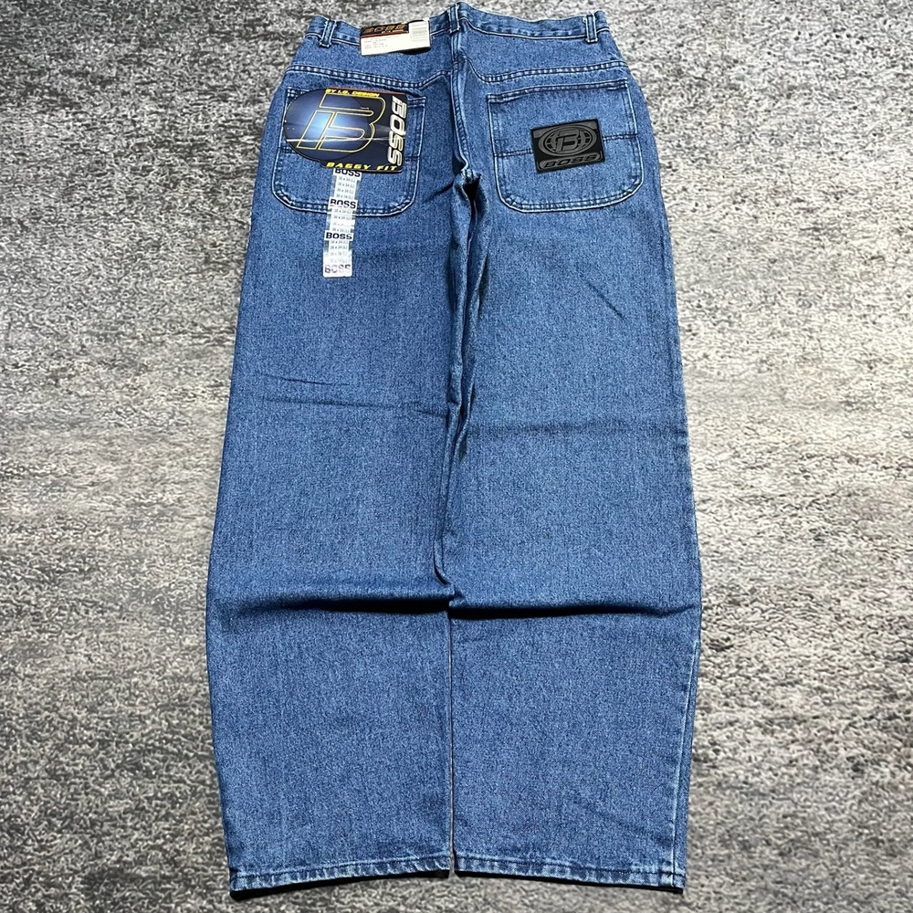 NWT Vintage Boss Jeans Baggy Wide Leg Mens 36x34 Blue Streetwear Hip-Hop 90s Y2K